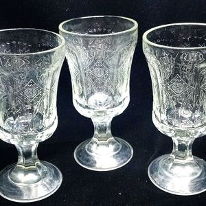 3 vintage federal Indiana glass clear Madrid design goblets